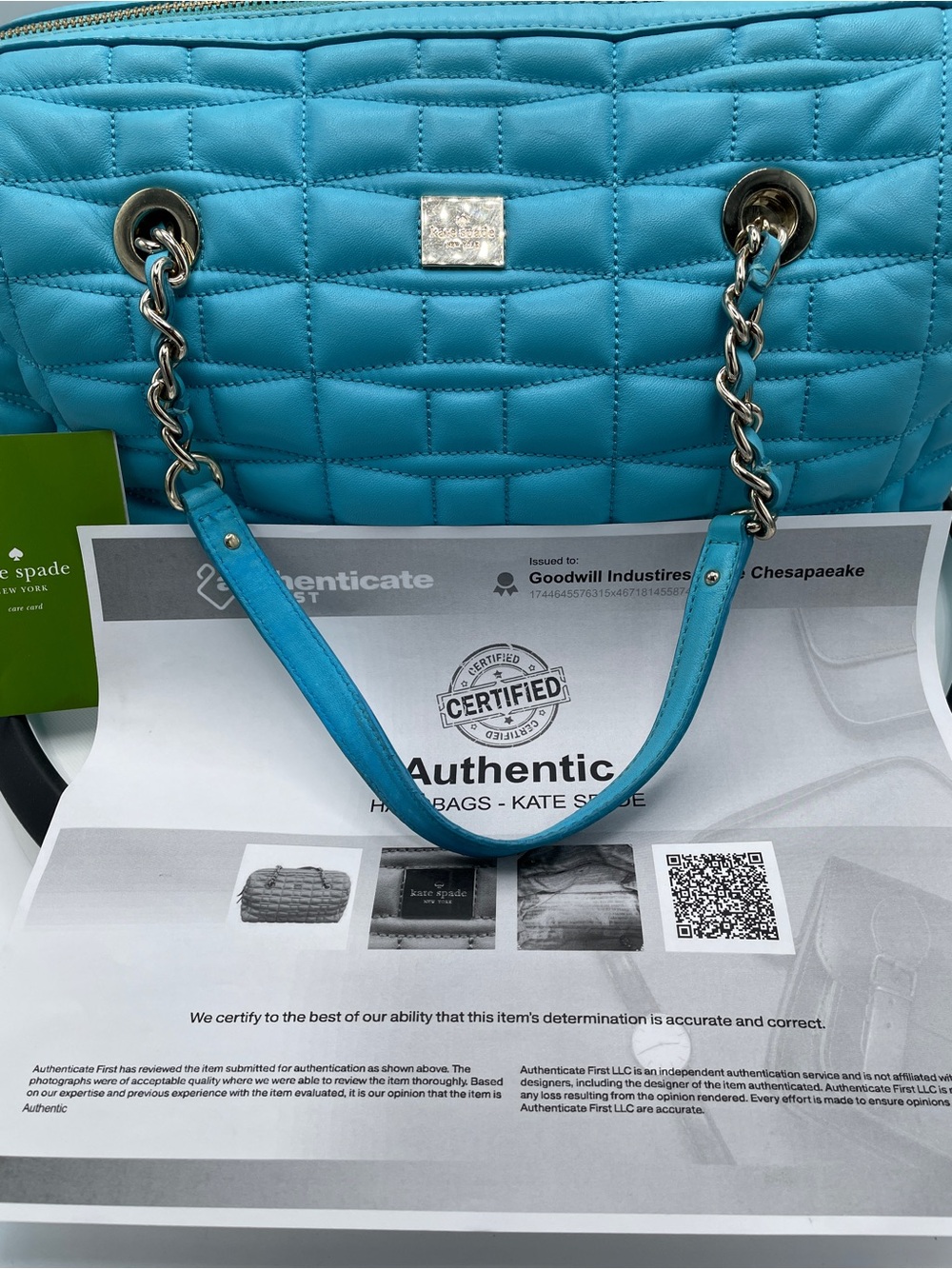 Kate Spade Gold Coast Maryanne Quilted Teal Chain-Handle Shoulder Bag